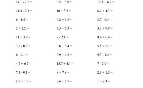 口算题(简单的小数加减法)1000题_小学数学口算计算速算练习1（1-6）题目类型全_三年级_口算3年级下册10000题_3下口算题(简单的小数加减法)1500题