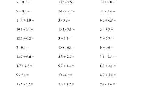 口算题(简单的小数加减法)1000题_小学数学口算计算速算练习1（1-6）题目类型全_三年级_口算3年级下册10000题_3下口算题(简单的小数加减法)1500题