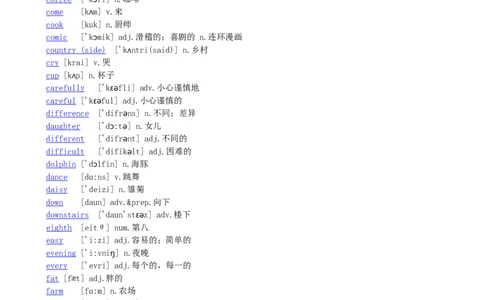 剑桥少儿英语二级全册单词表_二年级上下册资料_小学二年级学习资料-25年更新版_2-05、小学二年级英语上册_2-5-1、知识点、测试卷、电子书_剑桥少儿英语