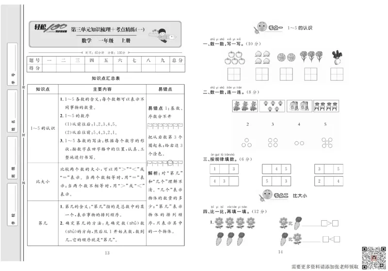 一上数学同步测试卷轻松100分_一年级上下册资料_一年级上册小红书同款资料_一年级上册资料