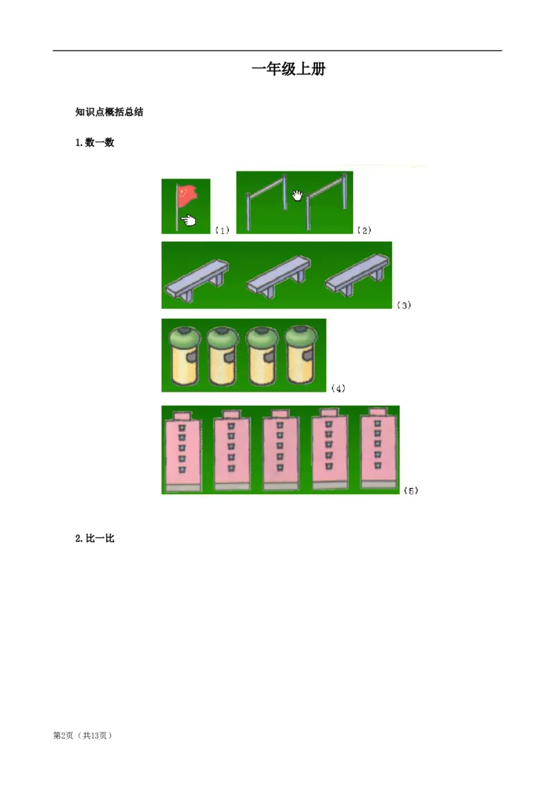 北师大版一年级数学知识点归纳整理_一年级上下册资料_小学一年级学习资料-25年更新版_1-03、小学一年级数学上册_北师大版_01、知识汇总