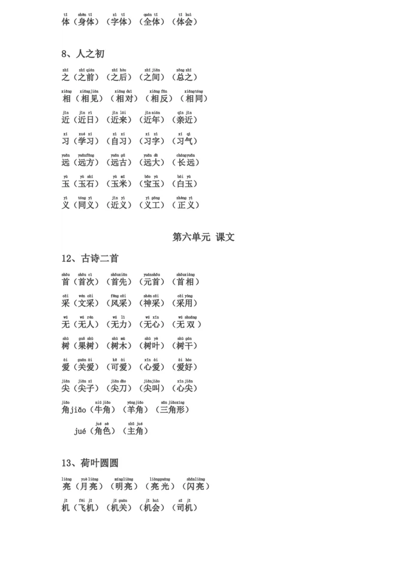 一年级下册生字表组词(含注音声调全)_一年级上下册资料_小学一年级学习资料-25年更新版_1-02、小学一年级语文下册_3-6-2-1、复习、知识点、归纳汇总_部编（人教）版_拼音生字