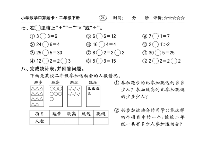 扫描版小学人教版数学口算题卡人教二年级下册_二年级上下册资料_小学二年级学习资料-25年更新版_2-04、小学二年级数学下册_2-4-2、练习题、作业、试题、试卷_人教版_专项练习
