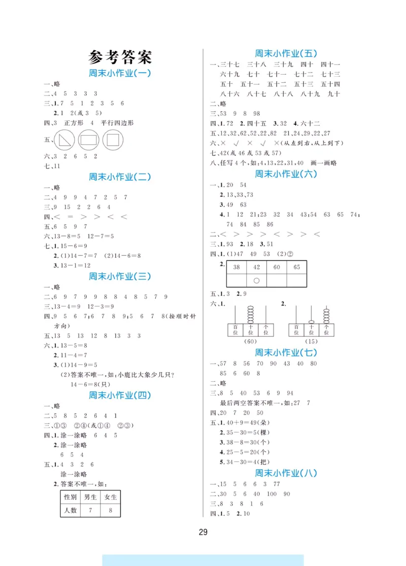 《黄冈名卷》周末小作业-数学1年级下册（RJ）_一年级上下册资料_小学一年级学习资料-25年更新版_1-04、小学一年级数学下册_1-4-2、练习题、作业、试题、试卷_人教版_电子册