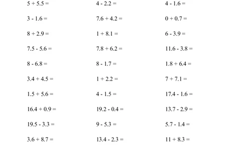 小猿口算题(简单的小数加减法)500题_小学数学口算计算速算练习1（1-6）题目类型全_三年级_口算3年级下册10000题_3下口算题(简单的小数加减法)1500题