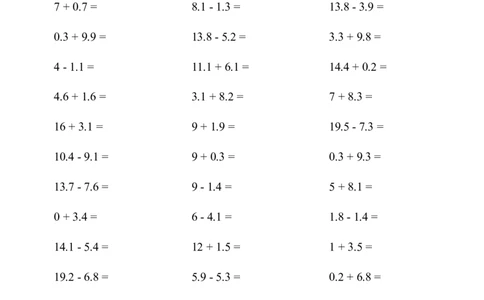 小猿口算题(简单的小数加减法)500题_小学数学口算计算速算练习1（1-6）题目类型全_三年级_口算3年级下册10000题_3下口算题(简单的小数加减法)1500题