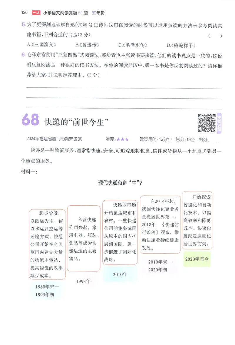 小语阅读80篇五年级_26版一本小学语文阅读真题80篇1-6级_26版一本小学语文阅读真题80篇-5年级