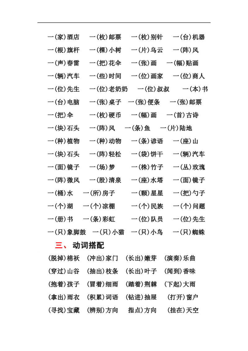 常用词语搭配汇总_二年级上下册资料_二年级语数英上下册学习资料_3-7-1、小学二年级语文上册_统编、部编、人教（语文全国统一只有一个版）_1、知识点总结_专项-字词句子