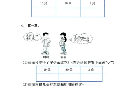 小学一年级下册人教版-单元课后练习题-含答案-3.5多一些、少一些，多得多、少得多_一年级上下册资料_一年级上语数英上下册学习资料_3-6-4、小学一年级数学下册_人教版_2、同步练习_第1套