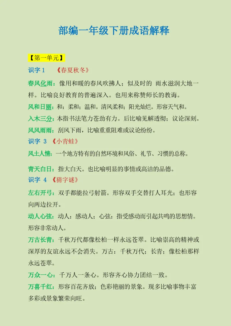 一年级下册-需要掌握的成语解释_一年级上下册资料_小学一年级学习资料-25年更新版_1-02、小学一年级语文下册_3-6-2-1、复习、知识点、归纳汇总_部编（人教）版
