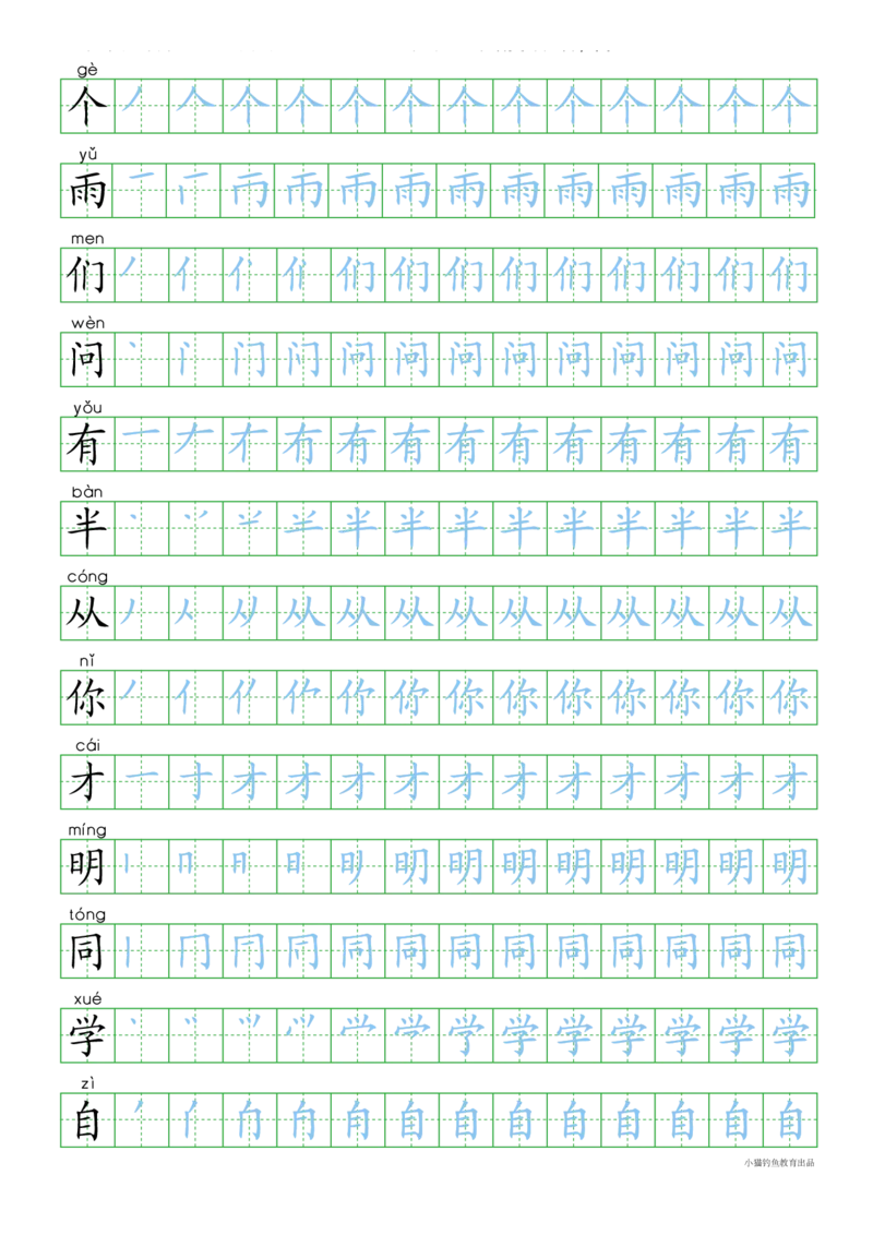 人教部编版小学生一年级上册写字表100字_一年级上下册资料_小学一年级学习资料-25年更新版_1-01、小学一年级语文上册_01、知识汇总