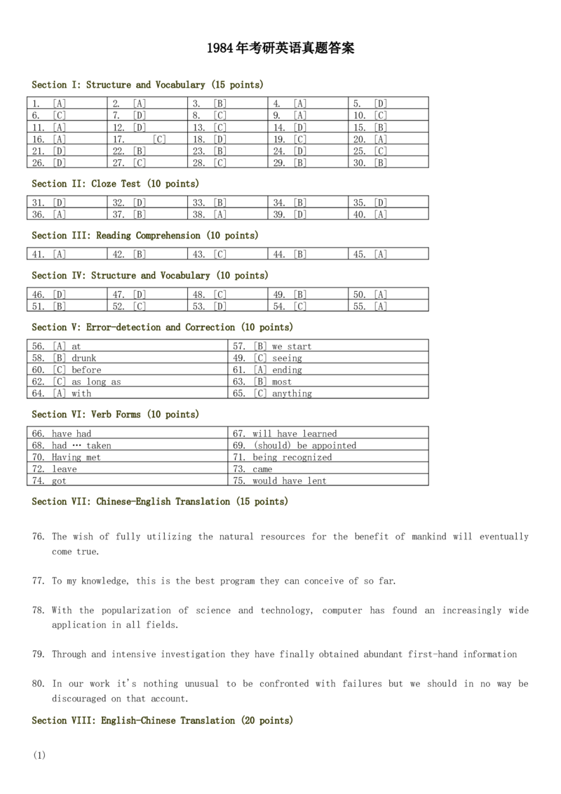 1980&mdash;1985年历年考研英语真题+答案集合(无解析)_考研英语+作文模板_3.1980-2025考研英二真题+解析_01、1980-1997年考研英语真题+解析