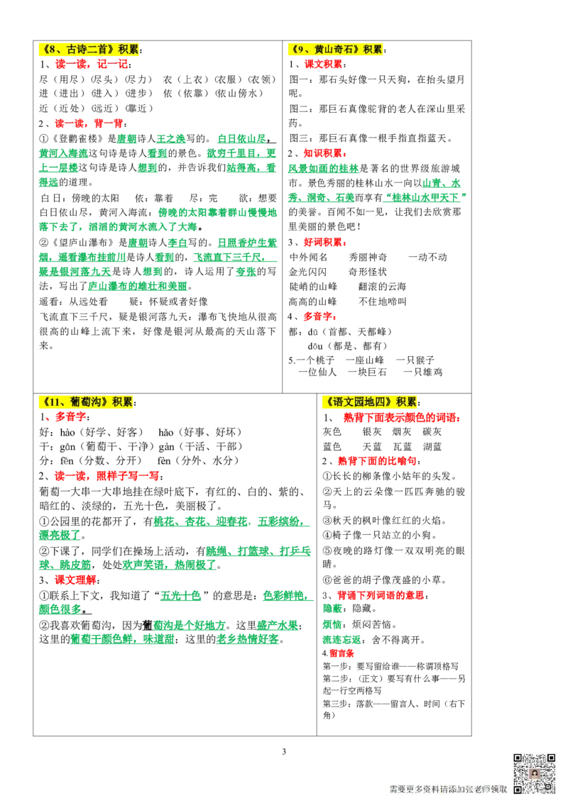彩色版-课课贴2年级上册每课重点_二年级上下册资料_二年级上册小红书同款资料_二年级