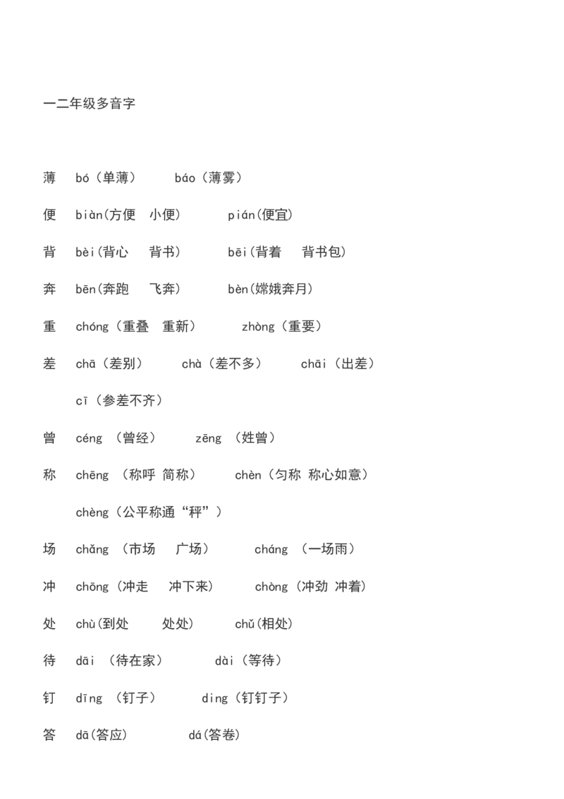 必须掌握的近义词反义词多音字汇总_二年级上下册资料_二年级语数英上下册学习资料_3-7-2、小学二年级语文下册_统编、部编、人教（语文全国统一只有一个版）_6、专项练习_字词句子