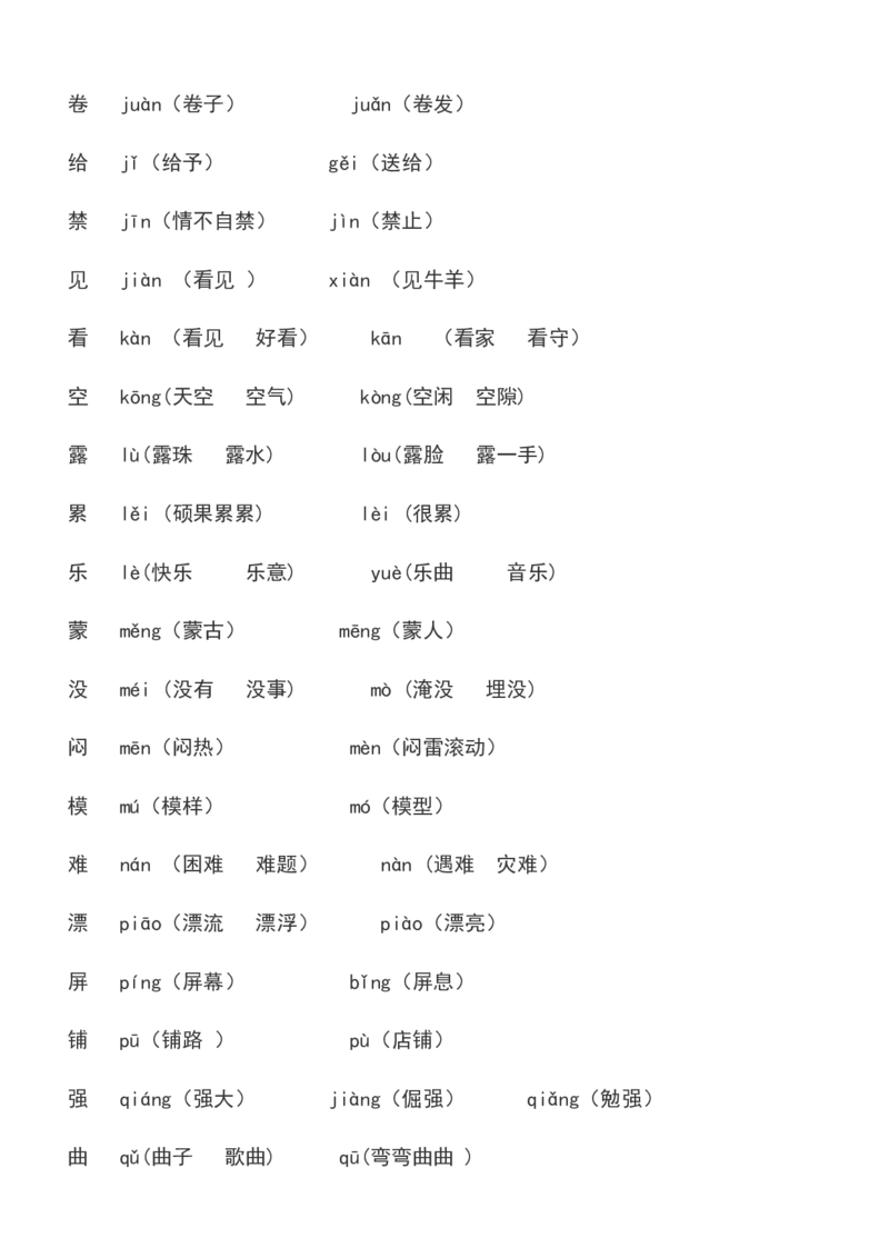 必须掌握的近义词反义词多音字汇总_二年级上下册资料_二年级语数英上下册学习资料_3-7-2、小学二年级语文下册_统编、部编、人教（语文全国统一只有一个版）_6、专项练习_字词句子