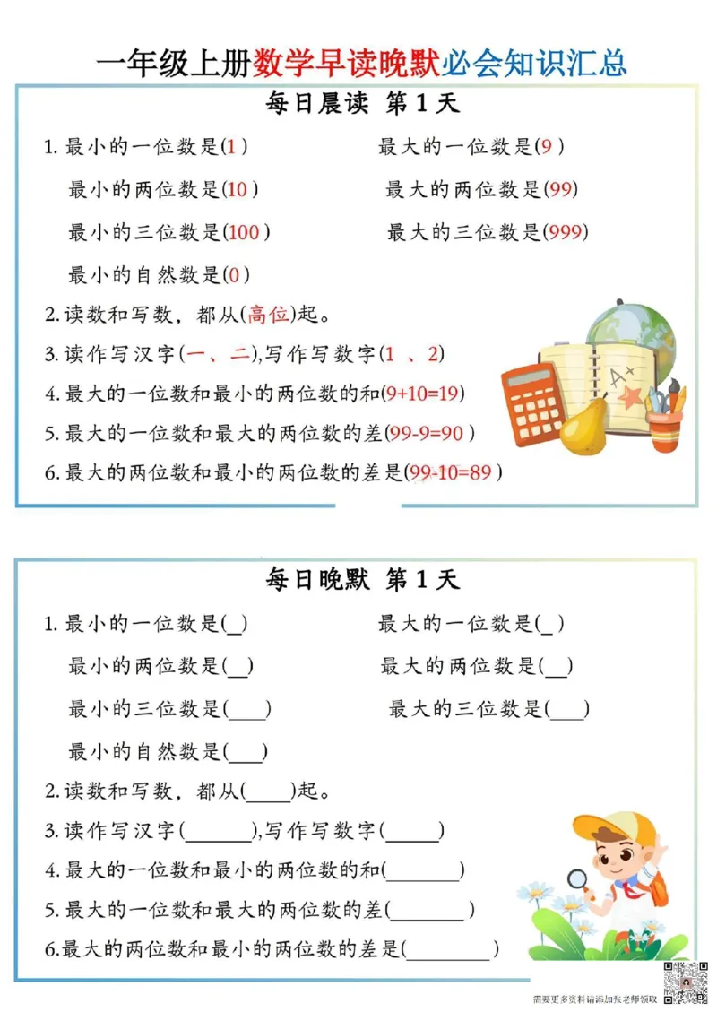 一上数学早读晚默(1)_一年级上下册资料_一年级上册小红书同款资料_一年级(1)