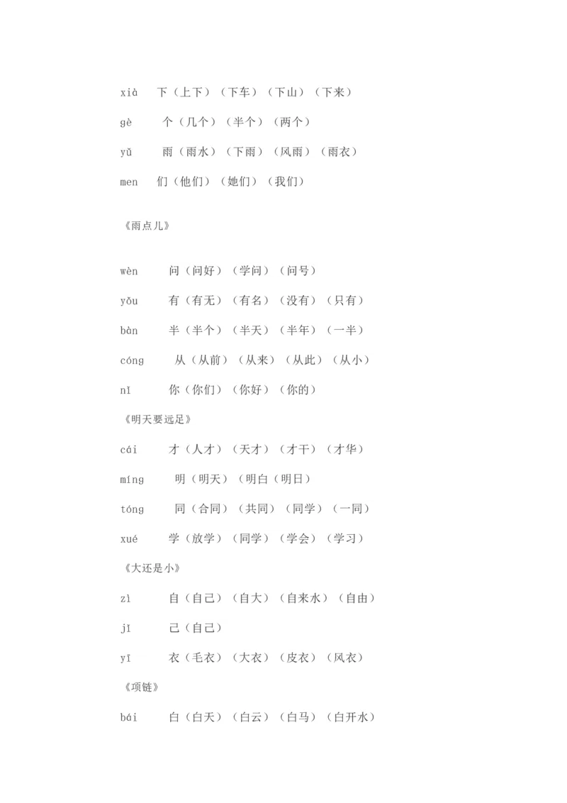 人教部编版一年上册语文写字表生字组词_一年级上下册资料_小学一年级学习资料-25年更新版_1-01、小学一年级语文上册_01、知识汇总