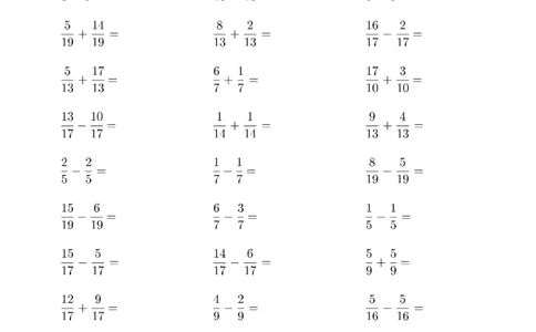 口算题(同分母分数加减法)1500题_小学数学口算计算速算练习1（1-6）题目类型全_五年级_口算5年级下册10000题_5下口算题(同分母分数加减法)1500题