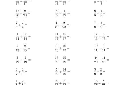 口算题(同分母分数加减法)1500题_小学数学口算计算速算练习1（1-6）题目类型全_五年级_口算5年级下册10000题_5下口算题(同分母分数加减法)1500题