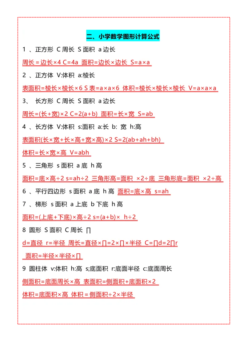 五年级上册数学必背公式大全_数学必背公式大全1-6年级