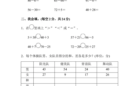 人教版二年级数学上册-考试试题卷系列-教材过关卷(2)-答案_二年级上下册资料_小学二年级学习资料-25年更新版_2-03、小学二年级数学上册_2-3-2、练习题、作业、试题、试卷_人教版