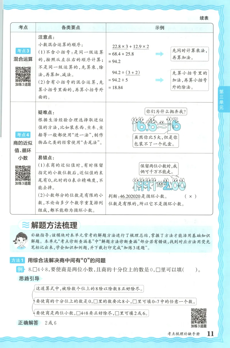 五年级数学上册冀教版25秋《王朝霞考点梳理时习卷》补缺手册_25秋小学语数英习题试卷_数学_冀教版_1-6年级数学上册冀教版25秋《王朝霞考点梳理时习卷》