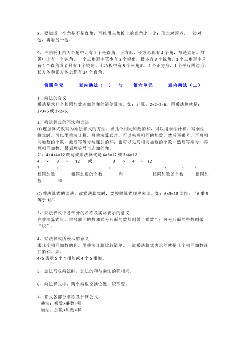 人教版小学二年级数学概念、公式汇总（附应用题）_二年级上下册资料_小学二年级学习资料-25年更新版_2-03、小学二年级数学上册_2-3-1、复习、知识点、归纳汇总_人教版