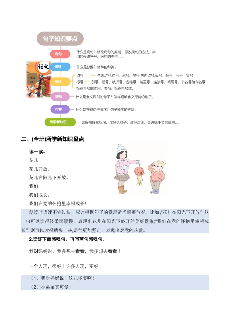 专题03病句、修辞、标点、理解、排序（专项训练）-（统编版2024）_一年级语文下册（统编版）_期末总复习