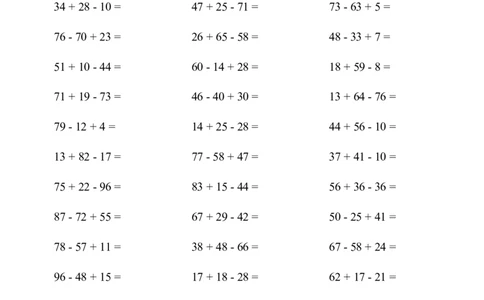 口算题(加减混合)1000题_小学数学口算计算速算练习1（1-6）题目类型全_二年级_口算2年级上册15000题_2上口算题(加减混合)1000题