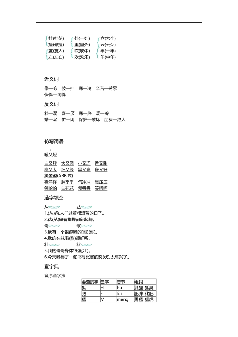 二（上）语文第二单元知识重点_二年级上下册资料_小学二年级学习资料-25年更新版_2-01、小学二年级语文上册_2-1-1、复习、知识点、归纳汇总_二（上）语文单元知识重点