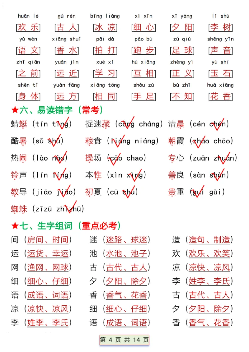 一年级语文下册第五单元考点总结_P_一年级上下册资料_小学一年级学习资料-25年更新版_1-02、小学一年级语文下册_3-6-2-1、复习、知识点、归纳汇总_部编（人教）版