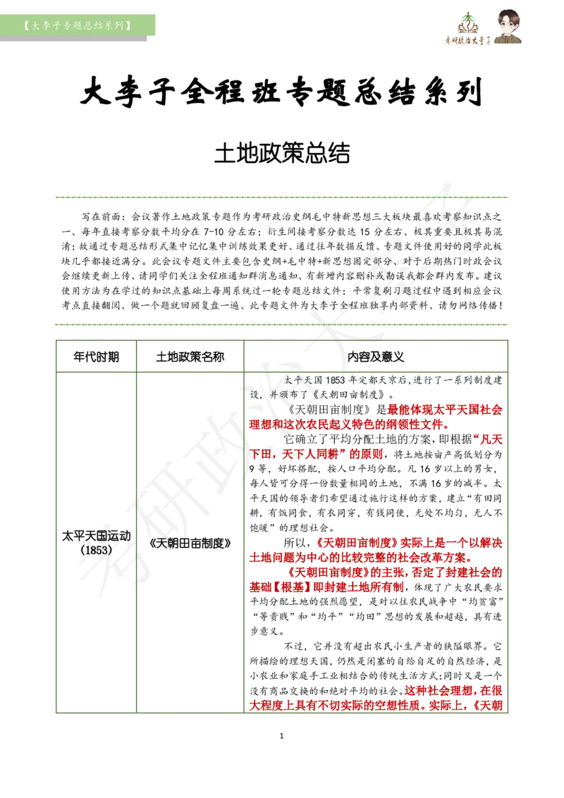 大李子专题总结-土地政策_2026考公资料_（49）政治理论合集_政治理论合集_2025考研政治_11.大李子_00.课件讲义