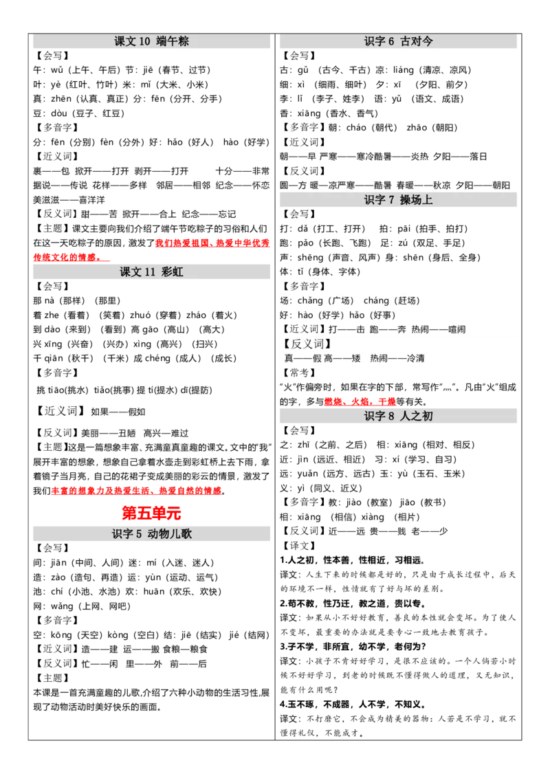 一下课课贴_一年级上下册资料_小学一年级学习资料-25年更新版_1-02、小学一年级语文下册_3-6-2-1、复习、知识点、归纳汇总_部编（人教）版_知识汇总