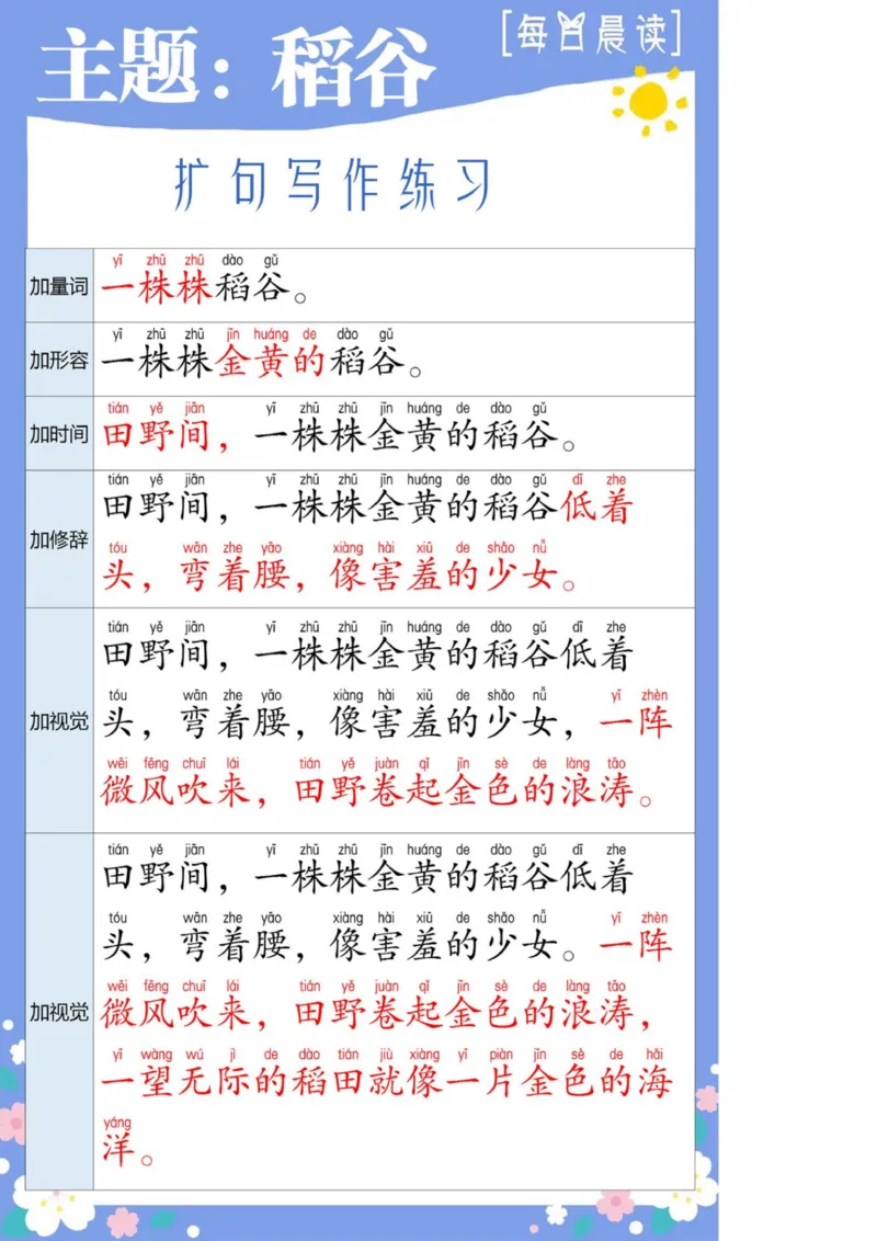 晨读扩句第①②③④组_一年级上下册资料_小学一年级学习资料-25年更新版_1-00、幼小衔接_幼小衔接每日晨读篇_晨读扩句