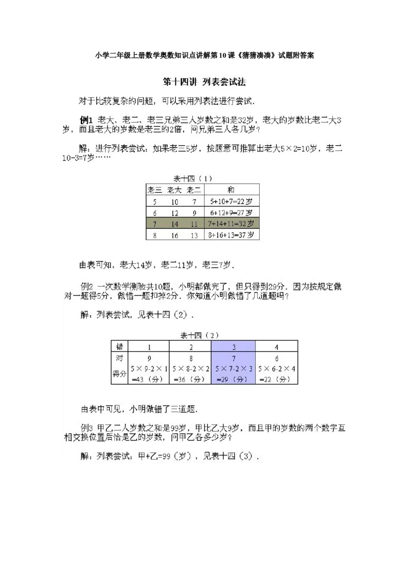 小学二年级上册数学奥数知识点讲解第10课《猜猜凑凑》试题附答案_一年级上下册资料_3-2-1、小学奥数一年级_3-2-2、小学奥数二年级_小学二年级上册数学奥数知识点讲解