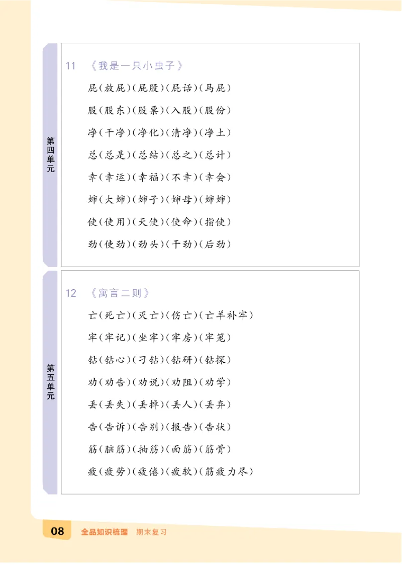 二（下）语文：全品知识梳理（期末复习版）24春版_二年级上下册资料_小学二年级学习资料-25年更新版_2-02、小学二年级语文下册_2-2-2、练习题、作业、试题、试卷_专项练习