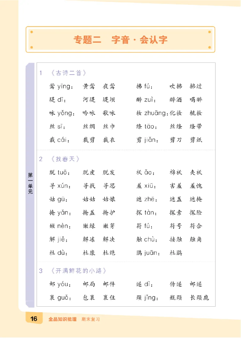 二（下）语文：全品知识梳理（期末复习版）24春版_二年级上下册资料_小学二年级学习资料-25年更新版_2-02、小学二年级语文下册_2-2-2、练习题、作业、试题、试卷_专项练习