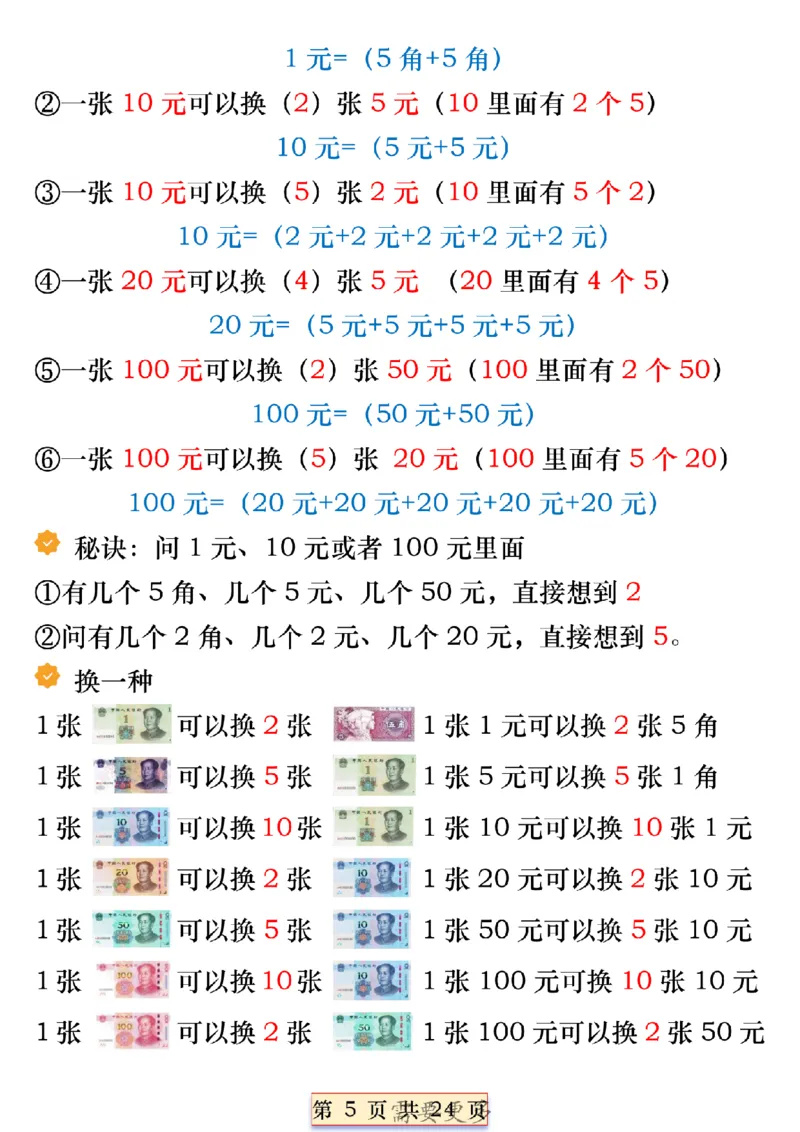 一年级数学下册人民币必考知识汇总(1)_一年级上下册资料_一年级下册小红书同款资料_一下语文_一年级下册免费资料库_一年级下册免费资料库
