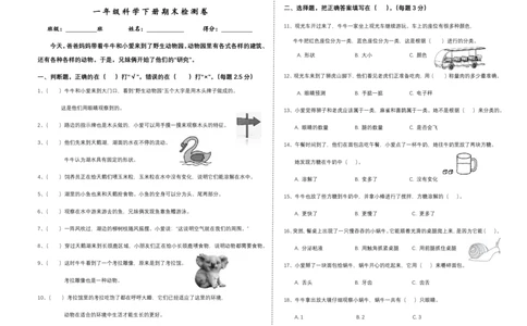 一下期末检测卷_一年级上下册资料_小学一年级学习资料-25年更新版_1-10、小学一年级科学下册_教科版_期末测试卷