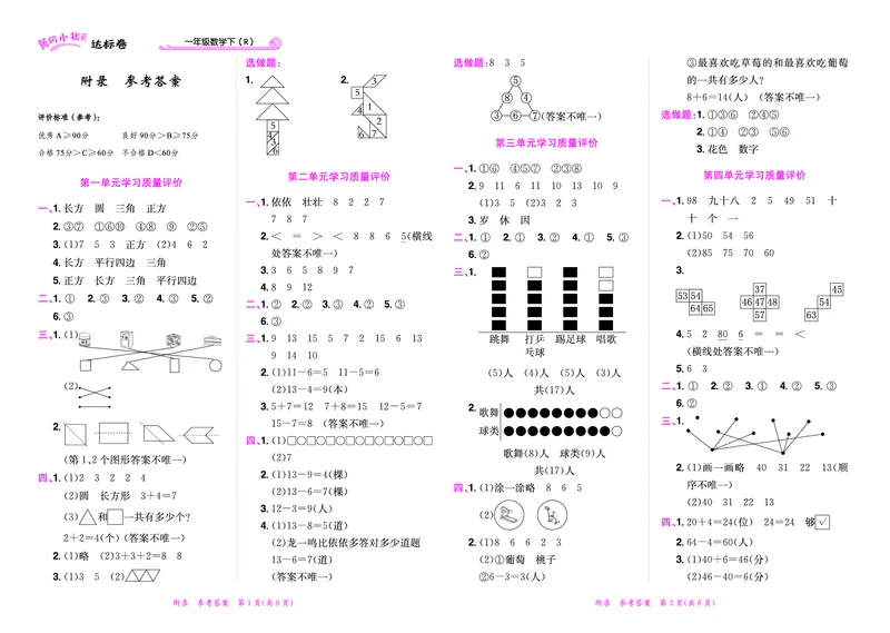 《黄冈小状元》达标卷-数学1年级下册（RJ）_一年级上下册资料_小学一年级学习资料-25年更新版_1-04、小学一年级数学下册_1-4-2、练习题、作业、试题、试卷_人教版_电子册