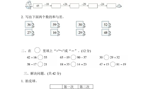 周测培优卷12_一年级上下册资料_一年级上语数英上下册学习资料_3-6-4、小学一年级数学下册_冀教版_7、周测培优卷
