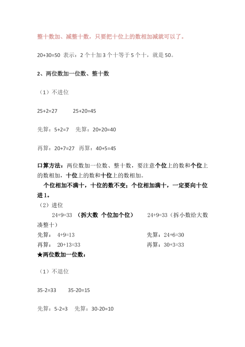 数学1下知识要点_一年级上下册资料_小学一年级学习资料-25年更新版_1-04、小学一年级数学下册_1-4-1、复习、知识点、归纳汇总_通用