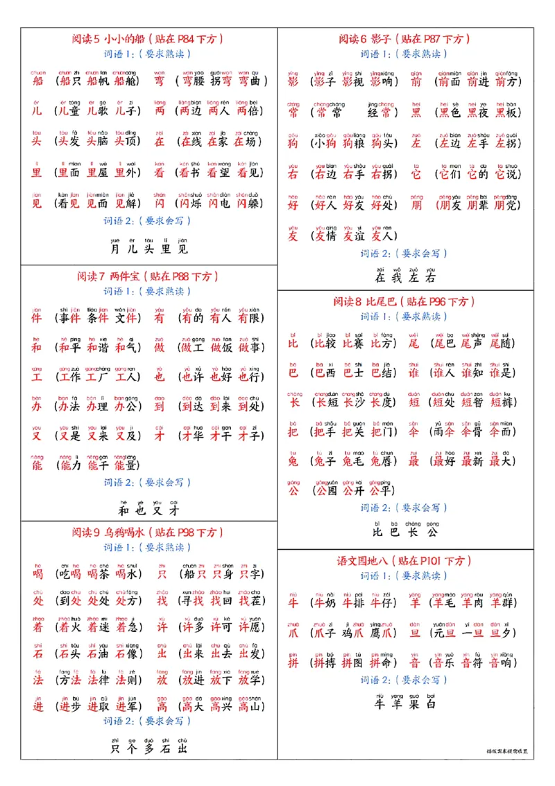 最新版一年级上册语文彩色版课课贴_25秋语文1-6课课贴