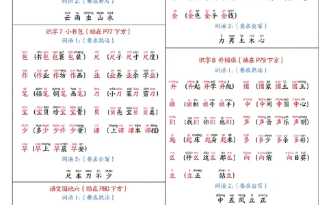 最新版一年级上册语文彩色版课课贴_25秋语文1-6课课贴