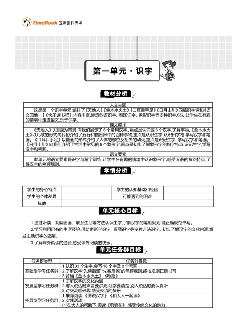 第一单元单元分析_一年级语文上册（统编版）_全套教学资源_课件+教案_1.第一单元_单元导引