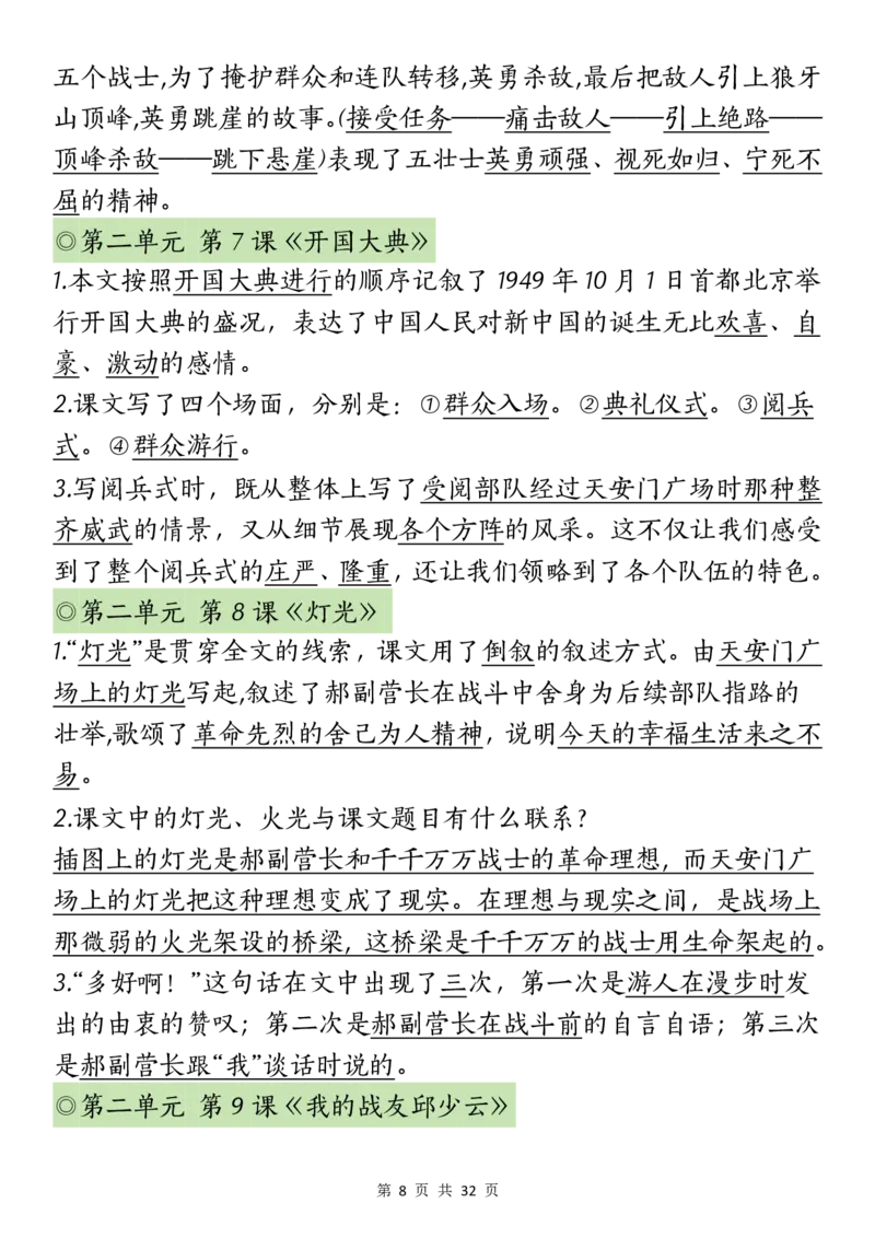 六上丨语文课文重点知识点_25秋语文1-6课课贴