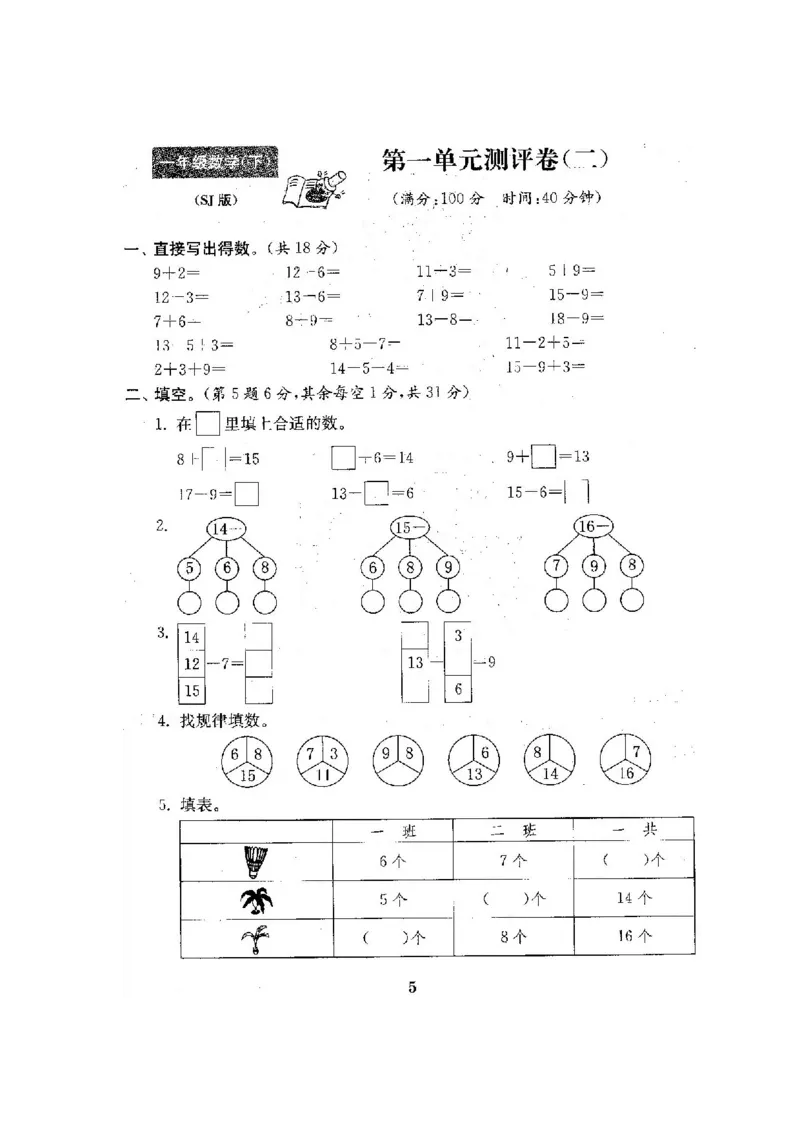 最新苏教版一年级数学下册试卷1全程测评卷(全套附答案)_一年级上下册资料_小学一年级学习资料-25年更新版_1-04、小学一年级数学下册_1-4-2、练习题、作业、试题、试卷_苏教版_期末测试卷