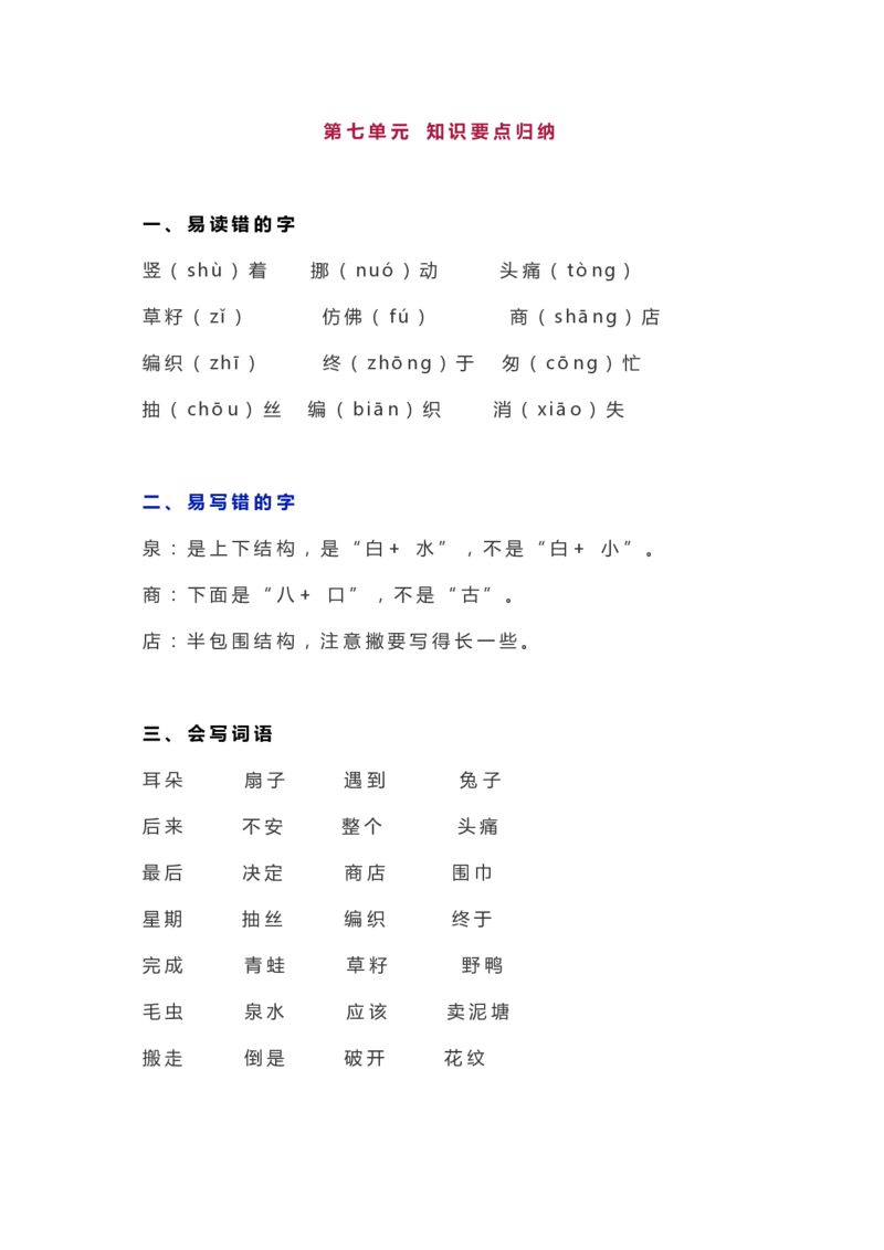 全册知识要点汇总_二年级上下册资料_二年级语数英上下册学习资料_3-7-2、小学二年级语文下册_统编、部编、人教（语文全国统一只有一个版）_1、知识点总结_期末总复习