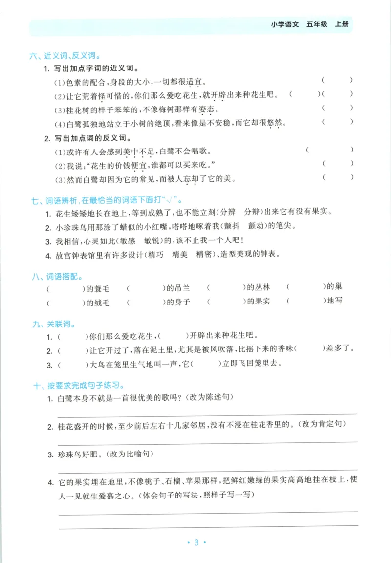 五年级语文上册人教版25秋《53单元归类复习》_25秋小学语数英习题试卷_语文_53单元归类复习完整版语文25年上册