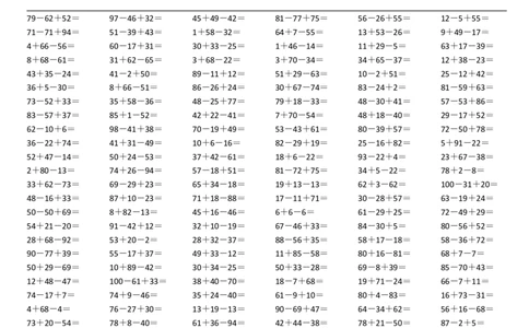 一年级数学下册100以内连加连减口算题(1)_一年级上下册资料_小学一年级学习资料-25年更新版_1-04、小学一年级数学下册_1-4-2、练习题、作业、试题、试卷_通用
